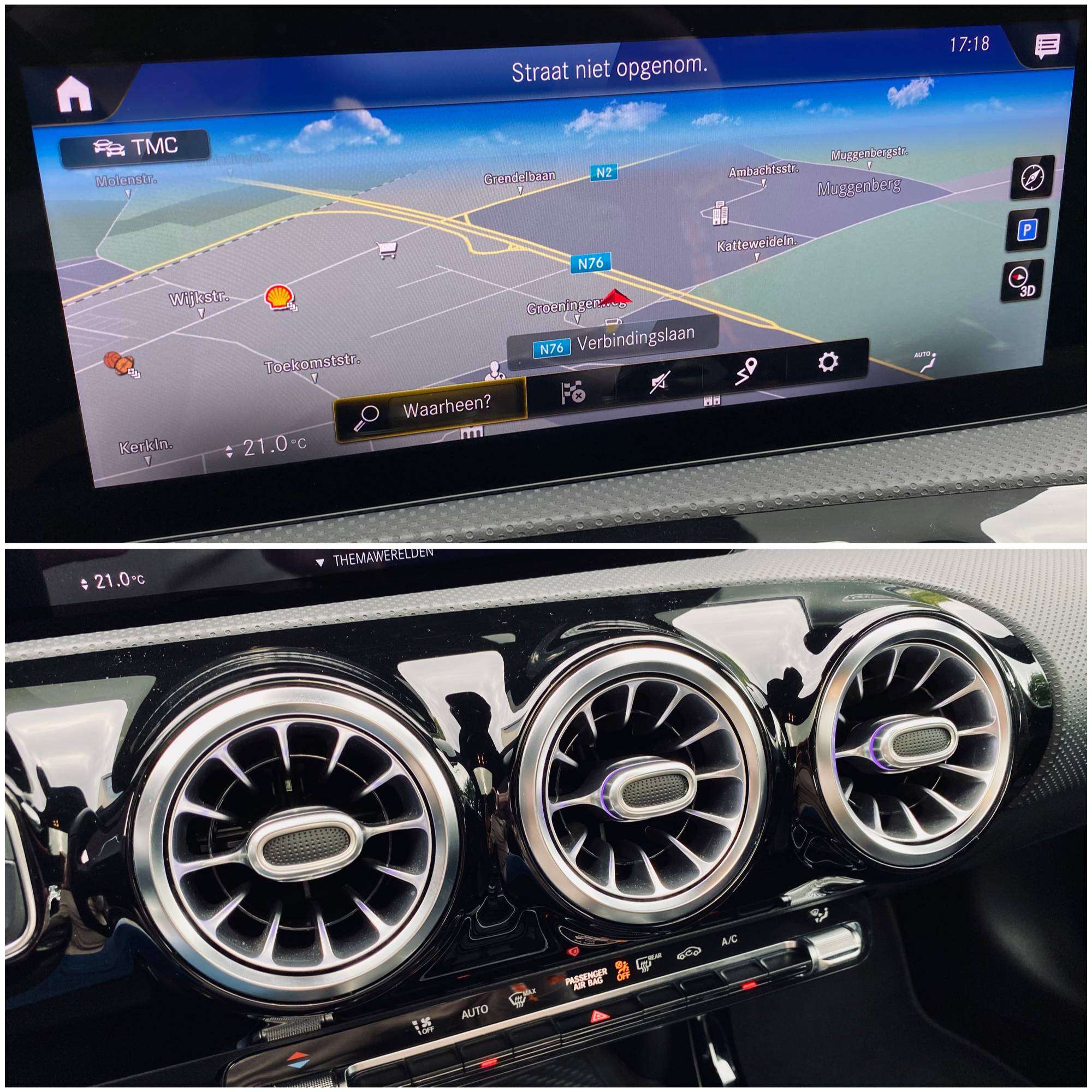 Mercedes-Benz A 180 AMG & NIGHT 19″/PanoDak/Augm.RealityNavi/Ambiente/CarPlay/DraadloosLadenGSM/PDC/…